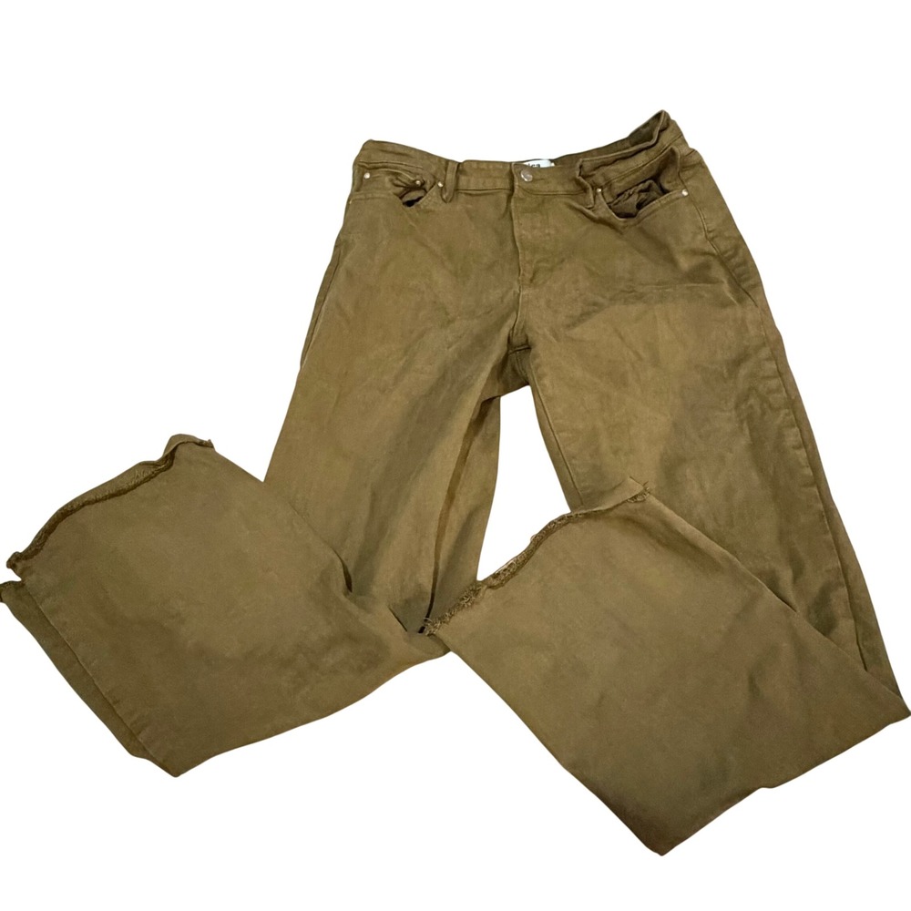 Mica Wide Leg Jeans Olive Green Size 31 Raw Hem Boho Casual Wear